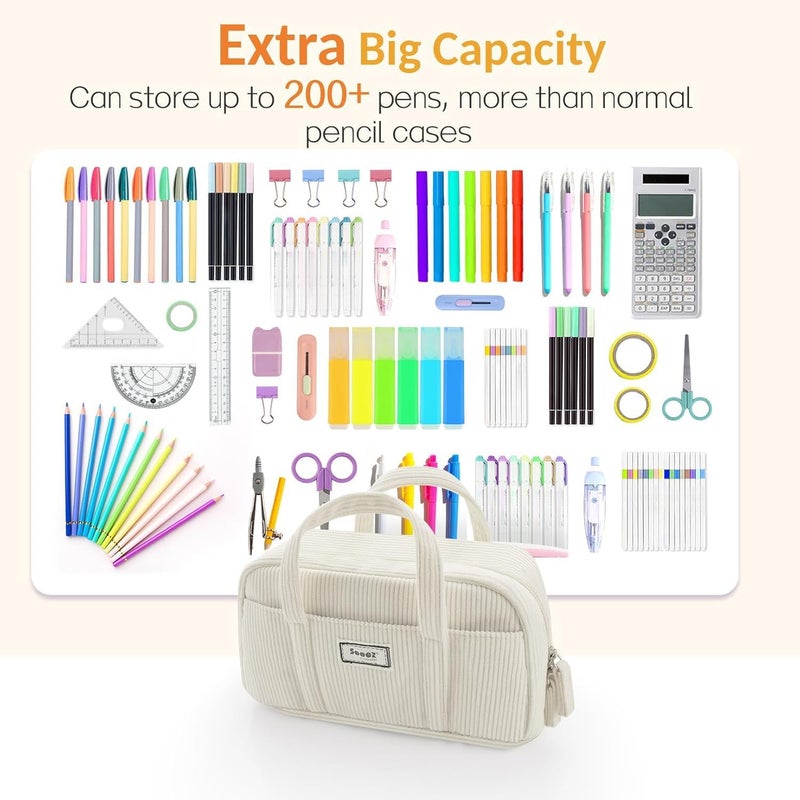 Sooez Large Pencil Case Pouch, Extra Big Pencil Bag with 5 Compartments, Pen Bag Wide Opening, Soft Corduroy Pen Pouch Organizer with Zipper, Cute Aesthetic School Supplies for Teen Girls-Green - Image 3